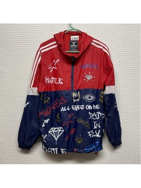 NWOT Screenshot Red/Navy Graffiti Hooded Lightweight Windbreaker Jacket Men M